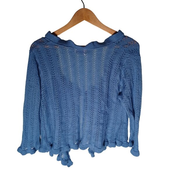 Vintage Knit Cardigan Sweater Womens Large Blue Cottagecore Ruffles Feminine - Picture 8 of 9